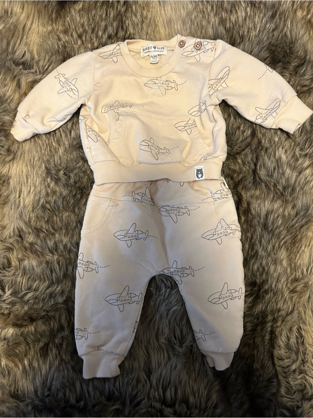 Rabbit + Bear Organic Cotton 2pc Airplane Set 0-3M